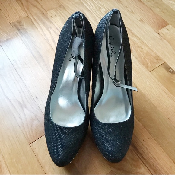 New Black Platform Sparkly Heels with Rhinestones - Picture 5 of 6